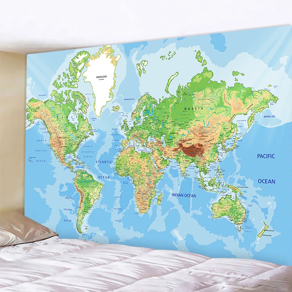 Карта мира Детская полиэстер/хлопок печать настенный гобелен для домашнего