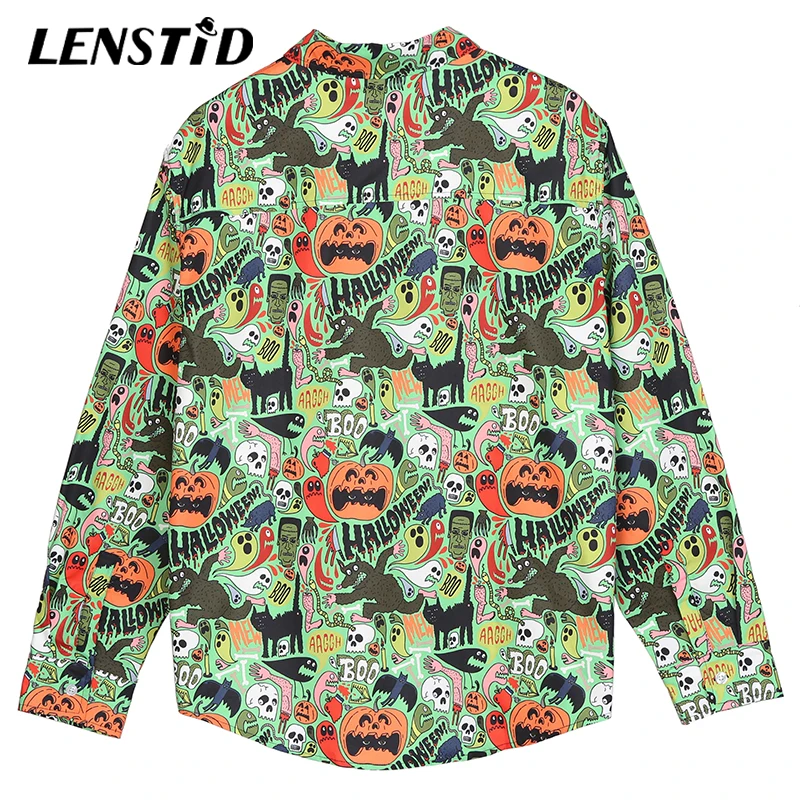 LENSTID хип-хоп Уличная одежда для Хэллоуина вечерние мужские рубашки осень 2020 Hawailian