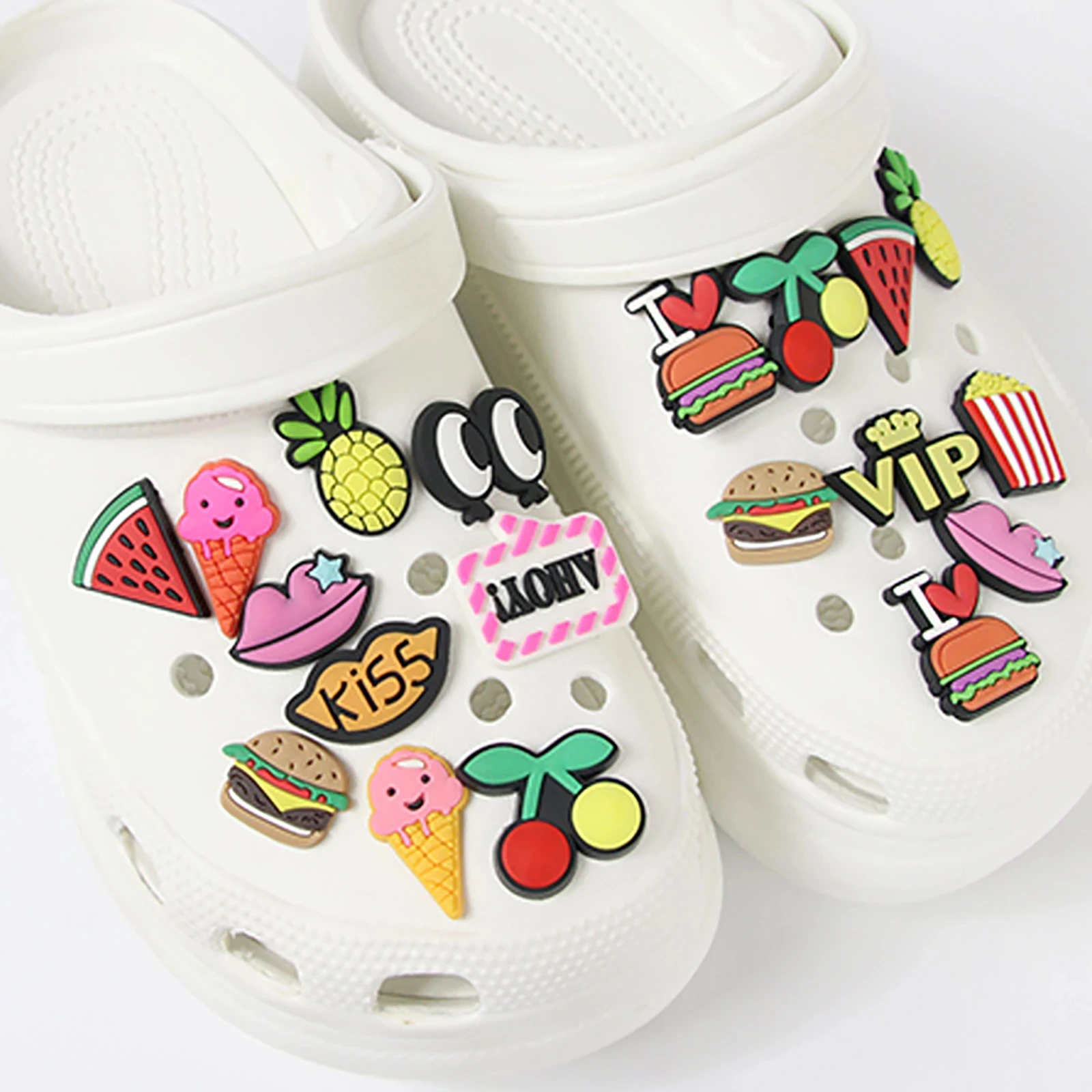 

10/20/30PCS Designer Shoe Charms Cartoon Food Garden Shoe Accessories Buckle Decorations Fit Croc Wristband Jibz Kids X-mas Gift