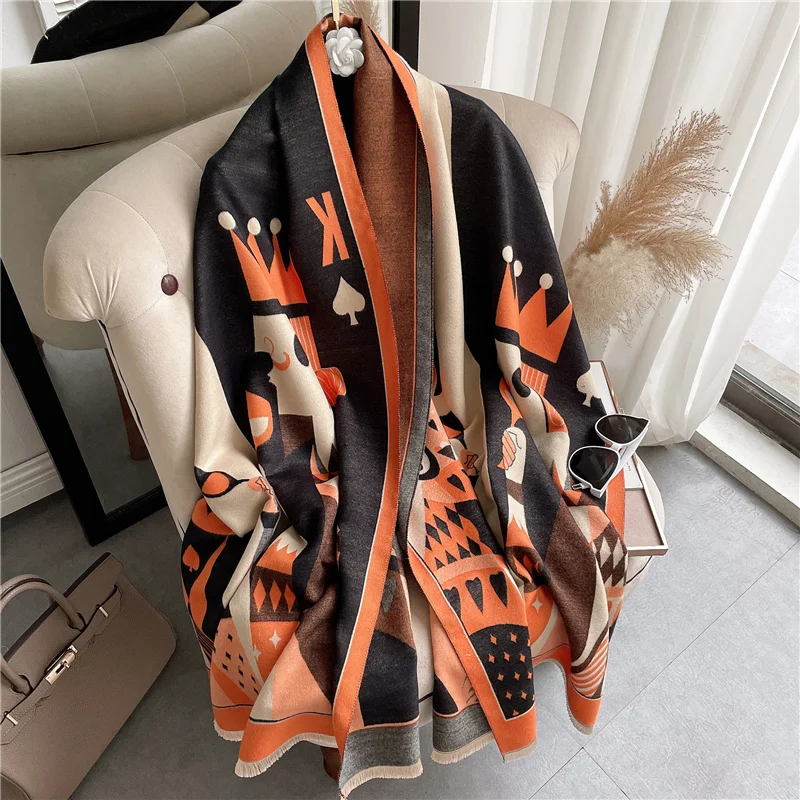 

Winter Cashmere Scarf Women Thick Warm Shawls Wraps Tassel Lady Design Print Large Pashmina Blanket Foulard Ecgaroe 2022 New