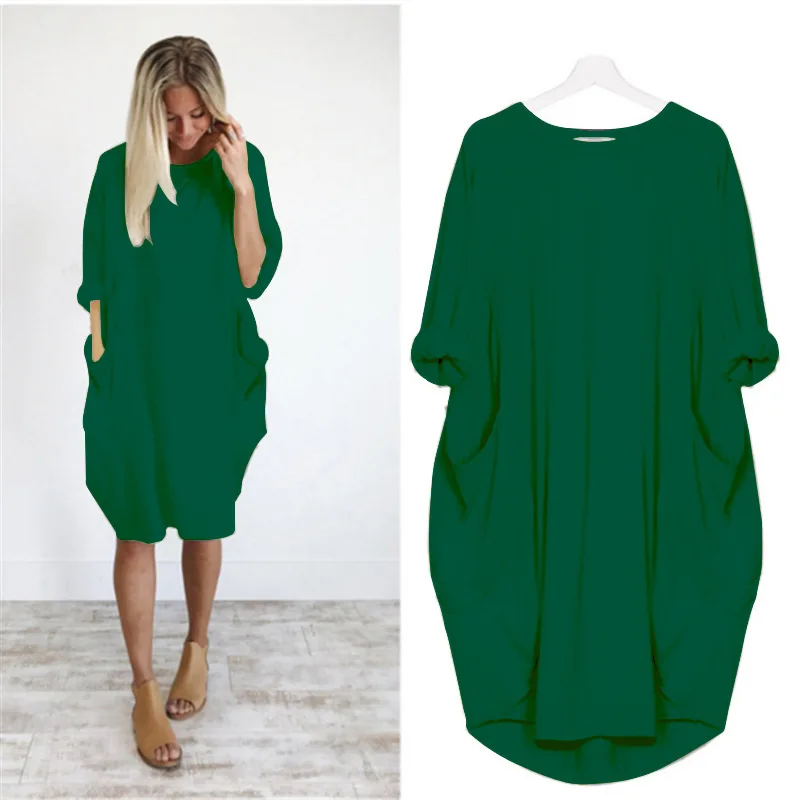 

Summer Spring Autumn Pocket Loose Dresses For Women Vintage Fall Maxi Clothes Party Casual Lady Plus Size Cotton Dress 5XL