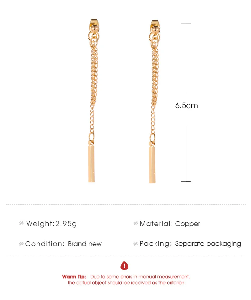 

New korean fashion tassel chain earrings for women statement earrings girl punk style metal ear cuff clip earrings jewelry