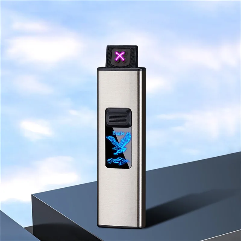 

New USB Lighter Windproof Double Arc Cigarette Lighter Fingerprint Sensing Metal Rechargeable Electronic Lighters Creative Gift