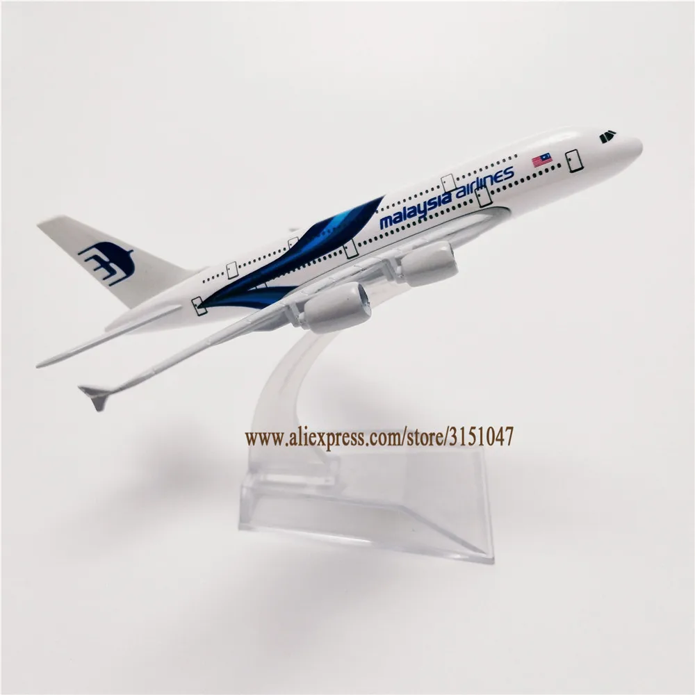 16 см модель самолета из металлического сплава Голубая воздушная Малайзия Airbus 380