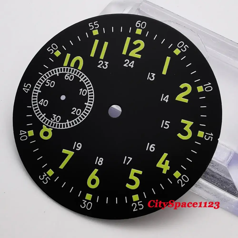 38 9 мм стерильный черный циферблат часовых частей подходит для ETA 6497 ST3600 часы с