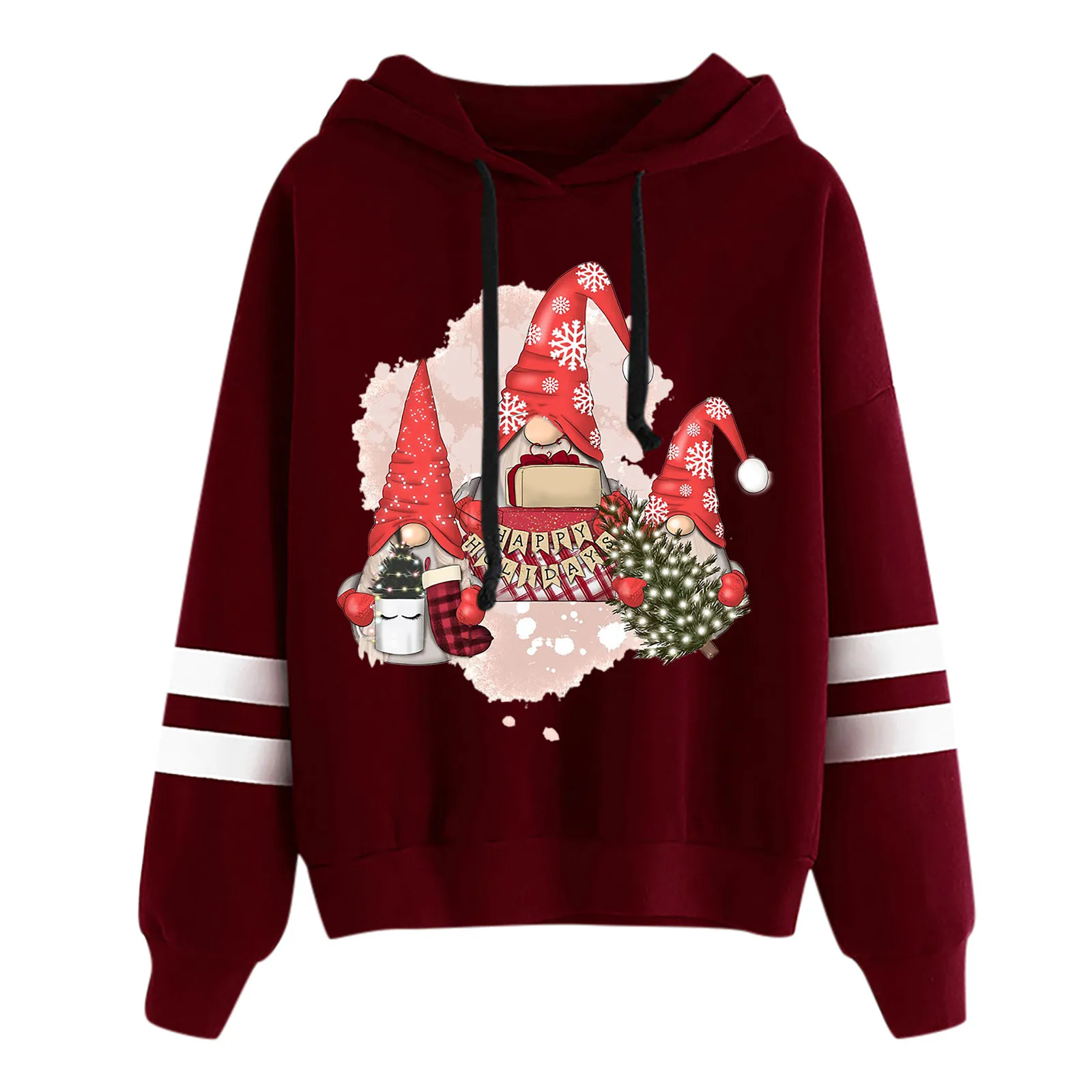 

Hoodies Women Christmas Printed Pullovers Top 2021 Autumn Winter Cute Gnome Printed Sweatshirt Long Sleeve Hooded Sweatshirts