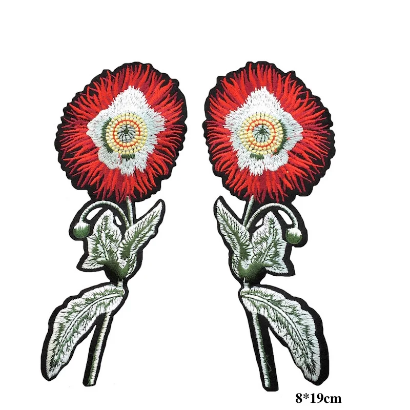 1 пара вышитые нашивки с красными цветами для одежды аппликация утюга модной