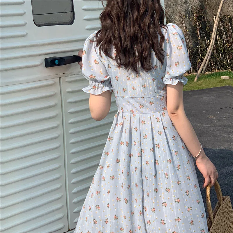 Женское шифоновое платье с пышными рукавами винтажное длинное кружевное средней