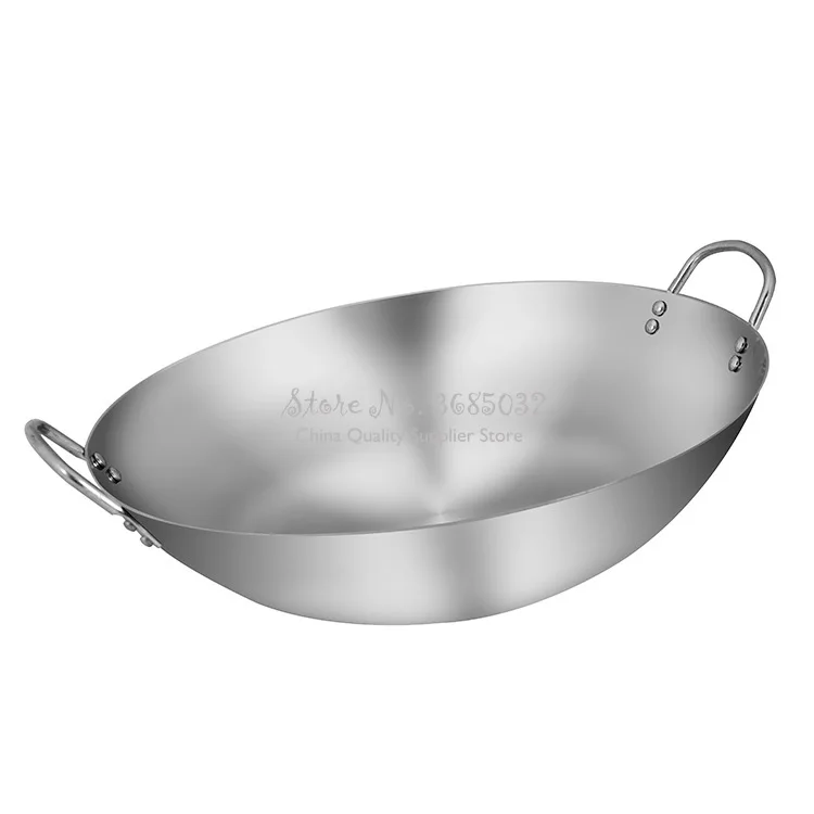 Утюг без покрытия Woks двойной ухо Газовая Плита горшок ручной работы огромная Ручная ковка вок с бинауральной 32-40 см шеф-повара жарить вок с крышкой