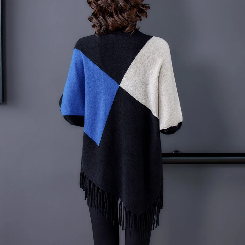 

Fashion women's sweater 2020 autumn and winter new thick pure wool sweater tassel color block half turtleneck sweater