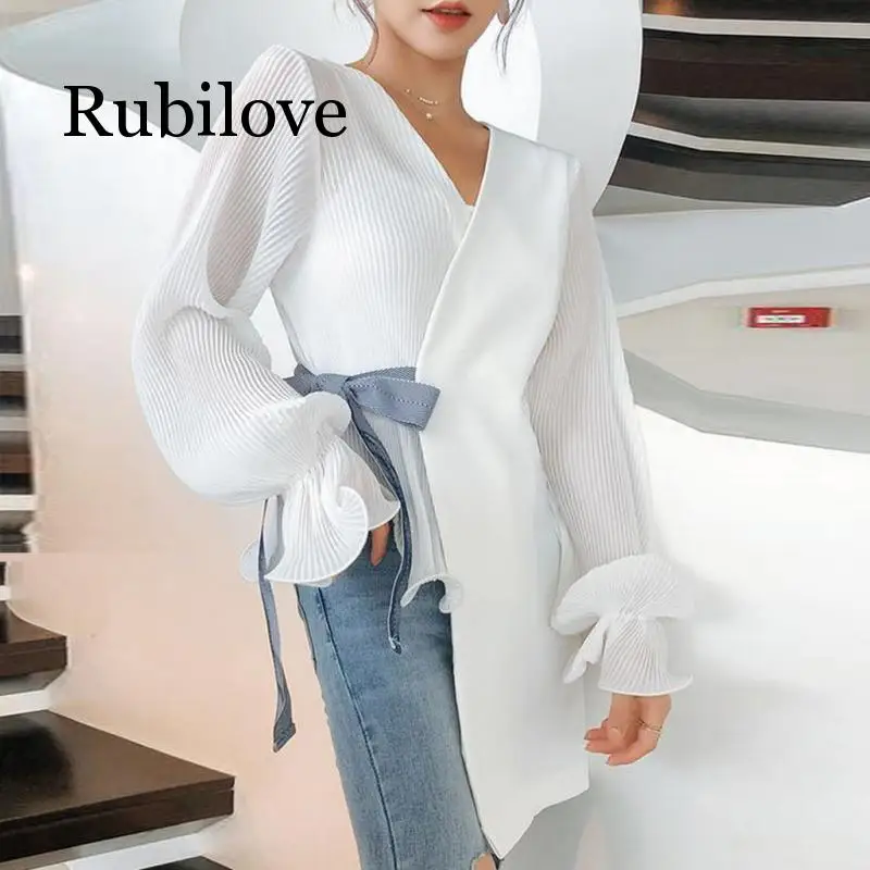 Элегантная женская белая Асимметричная рубашка с бантом и длинным рукавом