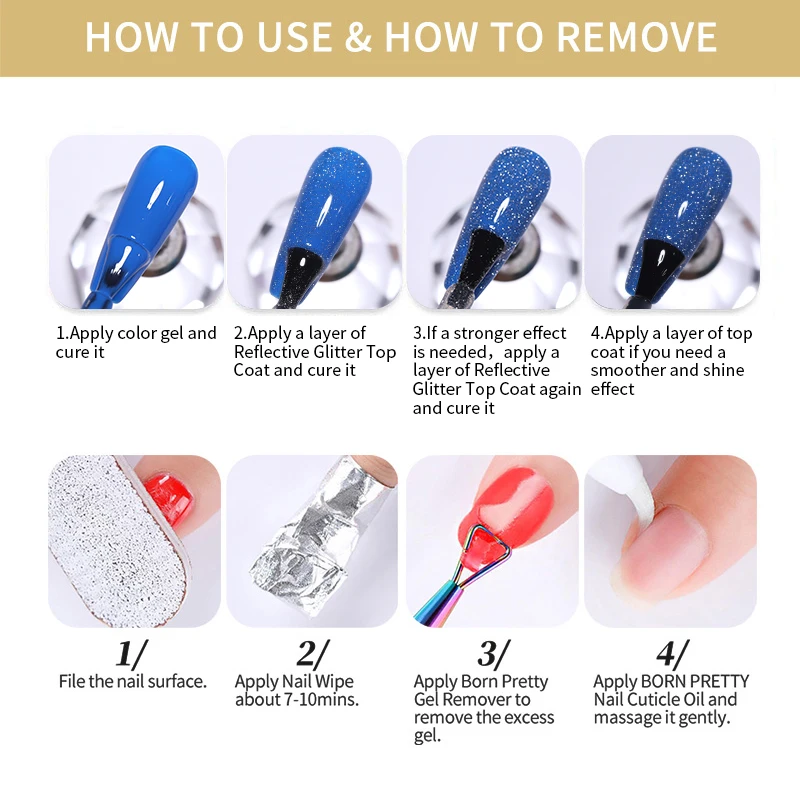 

BORN PRETTY 7ml Top Coat Reflective Glitter Function Gel Nail Polish Semi-Permanent Soak Off UV LED Nail Gel Need Super Top Coat