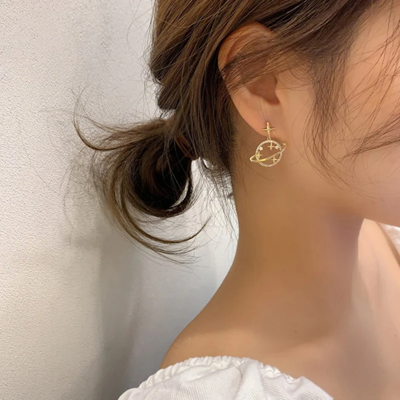 

1 Pair Star Earth Planet Earrings Dangle Jewelry for Woman Girls Simple Lightweight Dropping Earrings Alloy Fashion Charm Star E