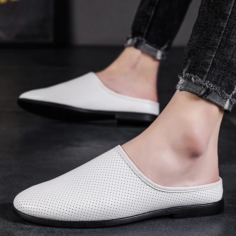 

Popular Youth Fashion Men Flat Shoe Breathable Hole Half Slippers Mens Designer Walking Shoes for Men Fashion Half Drag Man Shoe