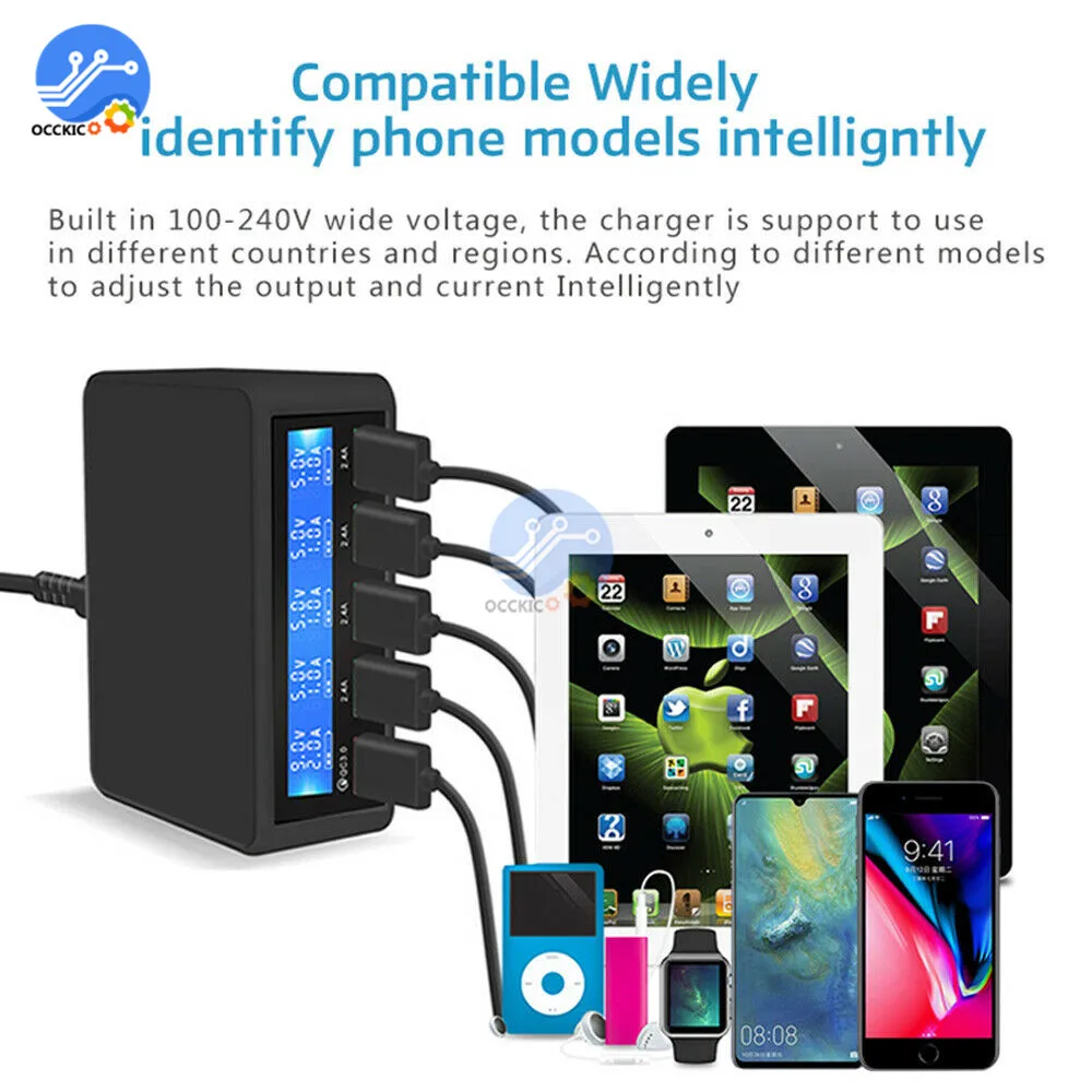 Зарядное устройство QC 3 0 с 5 USB портами и ЖК дисплеем|Зарядные устройства| |
