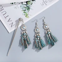 2pcs tassel earringhairpins set earrings for women accessories vintage style boho hair sticks for hair indian jewelry ear rings
