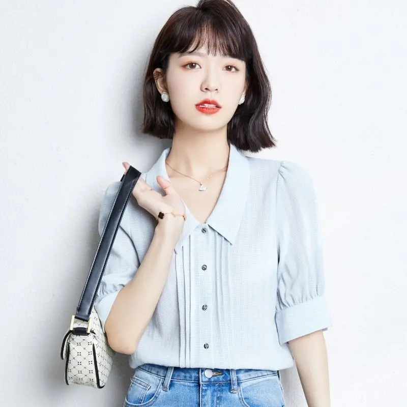 

Женская блузка с кукольным воротником, Элегантная блузка с рукавом до локтя, весна-лето, свободные женские блузки, белые топы, MM0752