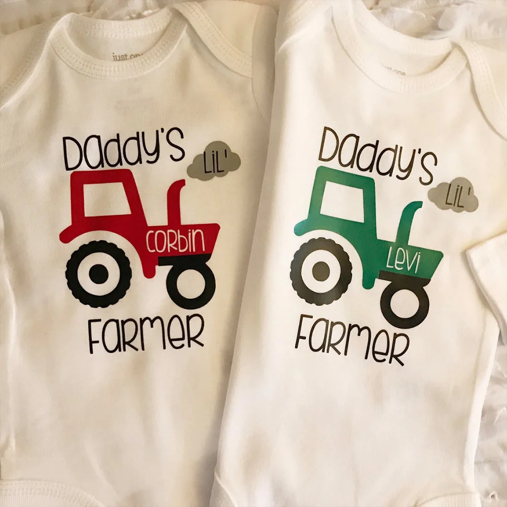 Custom Daddys lil farmer bodysuit.future farmer. baby tractor bodysuit. tractor name bodysuit. coming home outfit. Farm shirt