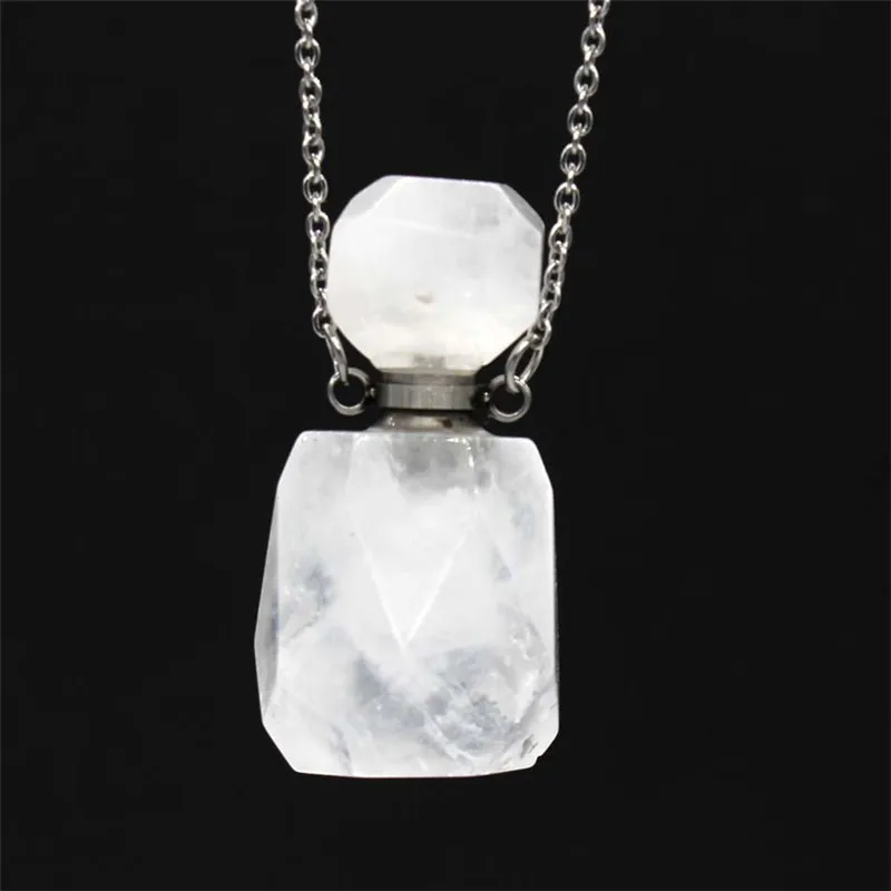 White crystal Природные драгоценные камни камень кварц кристалл эфирное масло банка подвеска в виде бутылочки парфюма цепочка Ожерелье для женские духи подвески ювелирные изделия подарок - Окраска металла: White crystal