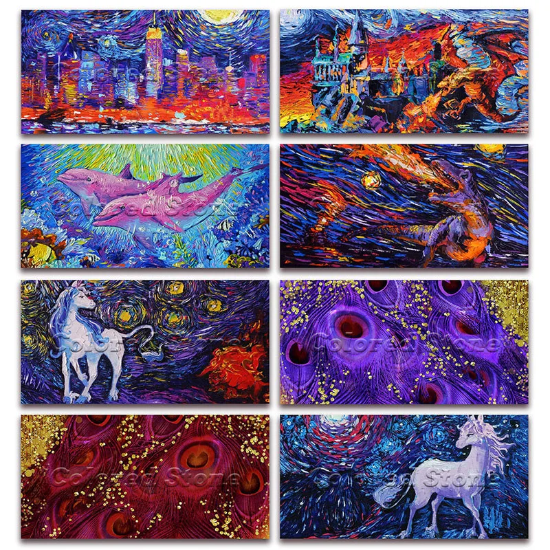 Новая длинная алмазная живопись мультяшный город единорог перо 5D сделай сам