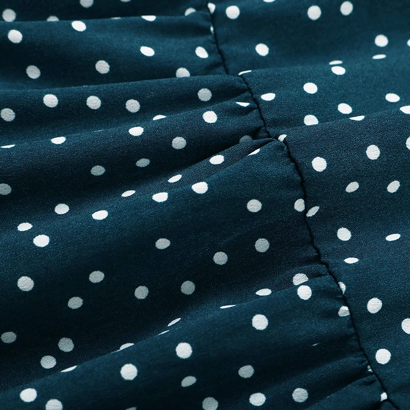 

Vintage Dot Print Dress Women Casual Bow Collar High Waist Slim Butterfly Sleeve Autumn Winter Dress For Women
