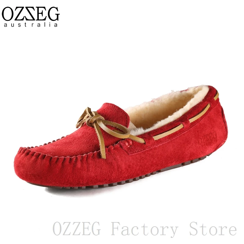 OZZEG/Роскошная брендовая дизайнерская обувь; женская зимняя обувь из натуральной кожи на плоской подошве; мужской зимний жакет на овечьем меху; лоферы с меховой подкладкой; обувь унисекс - Цвет: Women Red