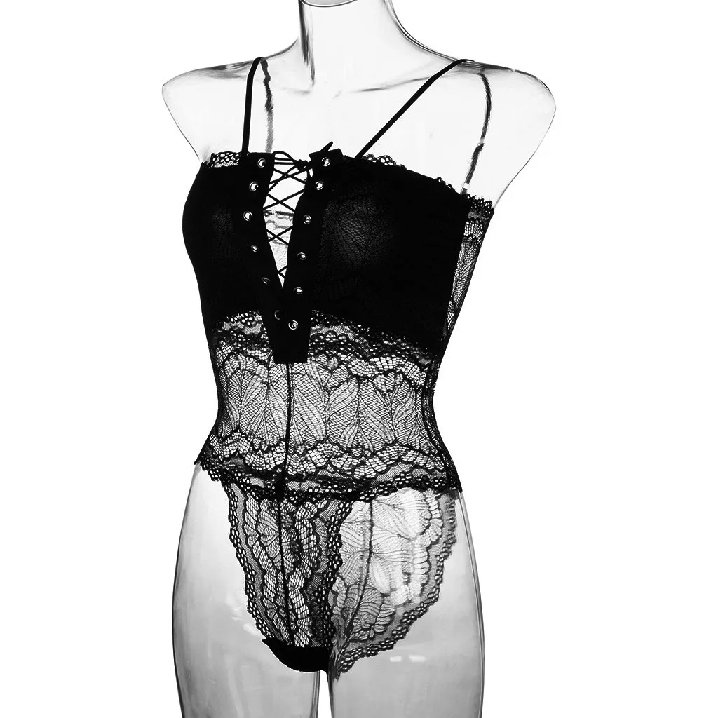 Сексуальное женское белье Babydoll кружевное прозрачное боди с открытой спиной