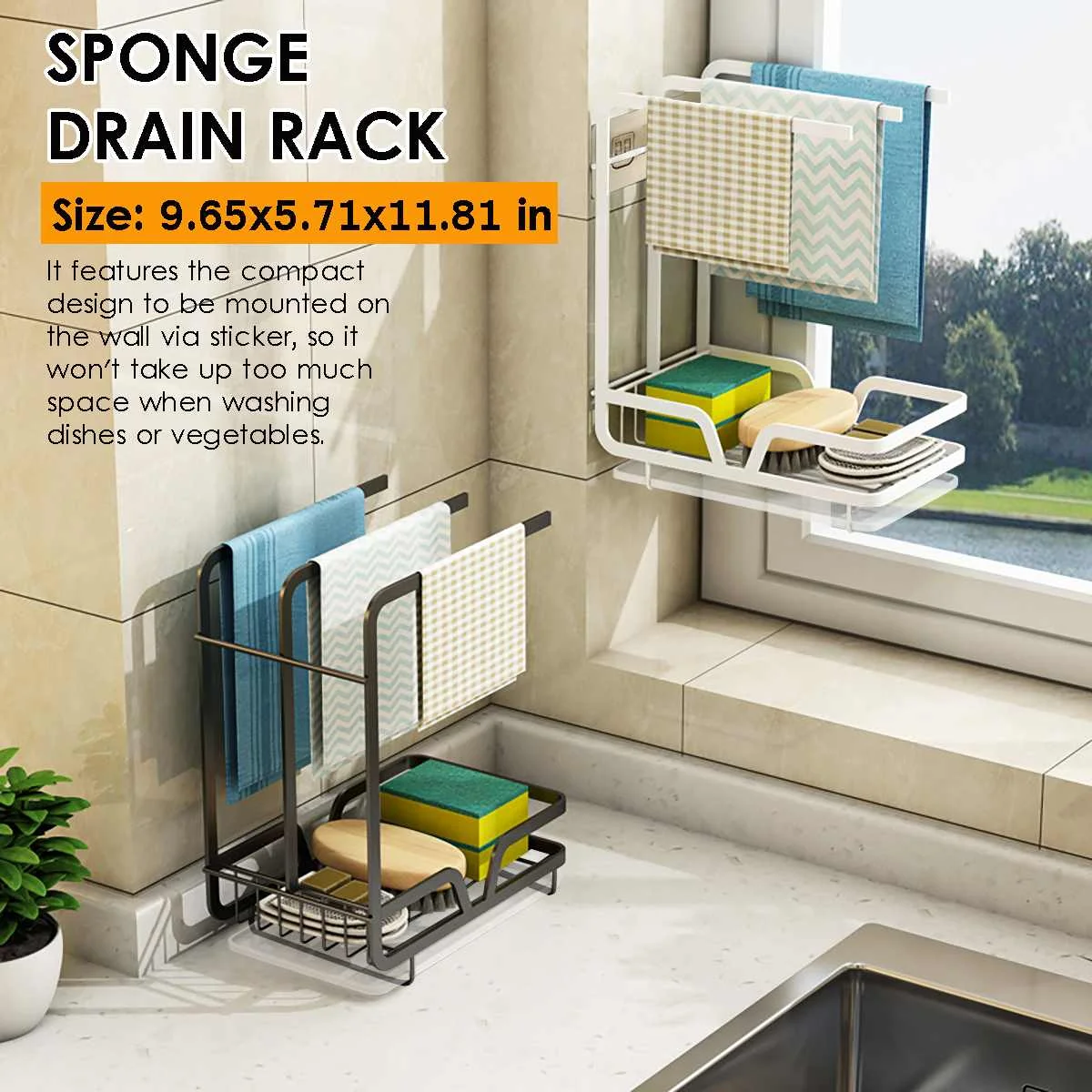 

Metal Kitchen Drain Rack Sink Standing Wall Mounted Sponge Dish Towel Rack Storage Organizer Cloth Holder Shelf Towels Bars