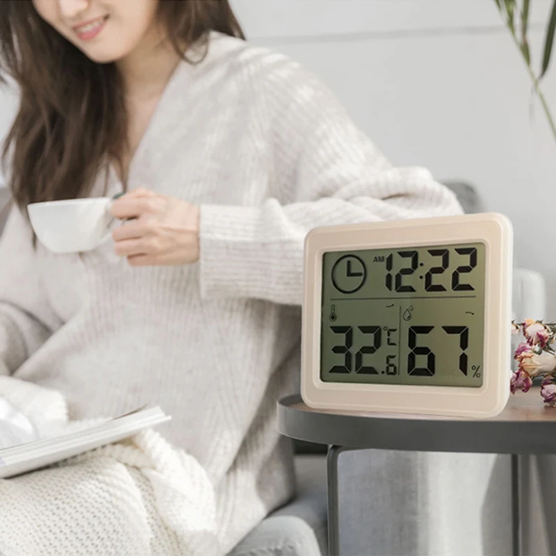 

Multifunction Thermometer Hygrometer Automatic Electronic Temperature Humidity Monitor Clock Large LCD Screen