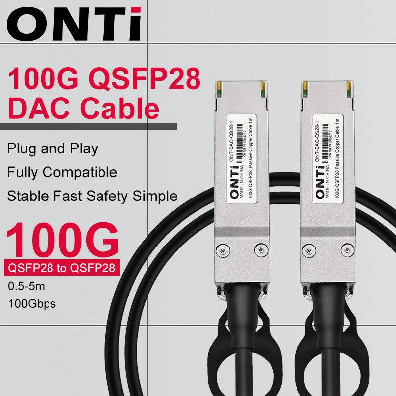 ONTi 100G QSFP28 DAC Cable 0.5M 1M 2M 3M 5M Passive Direct Attach Copper Twinax Cable