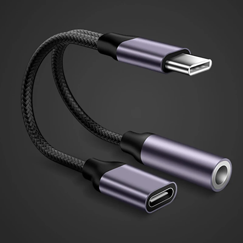 Аудиоадаптер 2 в 1 с разъемом USB Type C на 3 5 мм для зарядки наушников аудиокабель AUX
