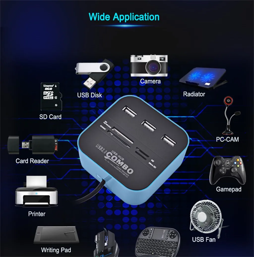 Высокоскоростной Usb 2 0 концентратор Горячая замена 3 порта с кардридером мини