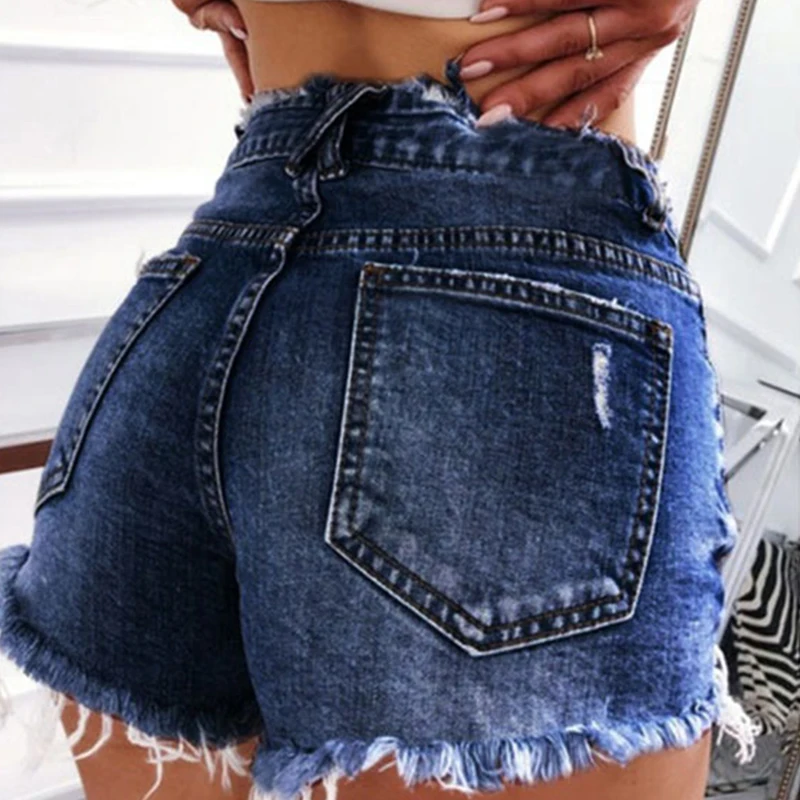

Summer Slim Short Women's Fashion Basic All Match Tight Hole Denim Hot Short High Waisted Casual Daily Shorts Plus Size