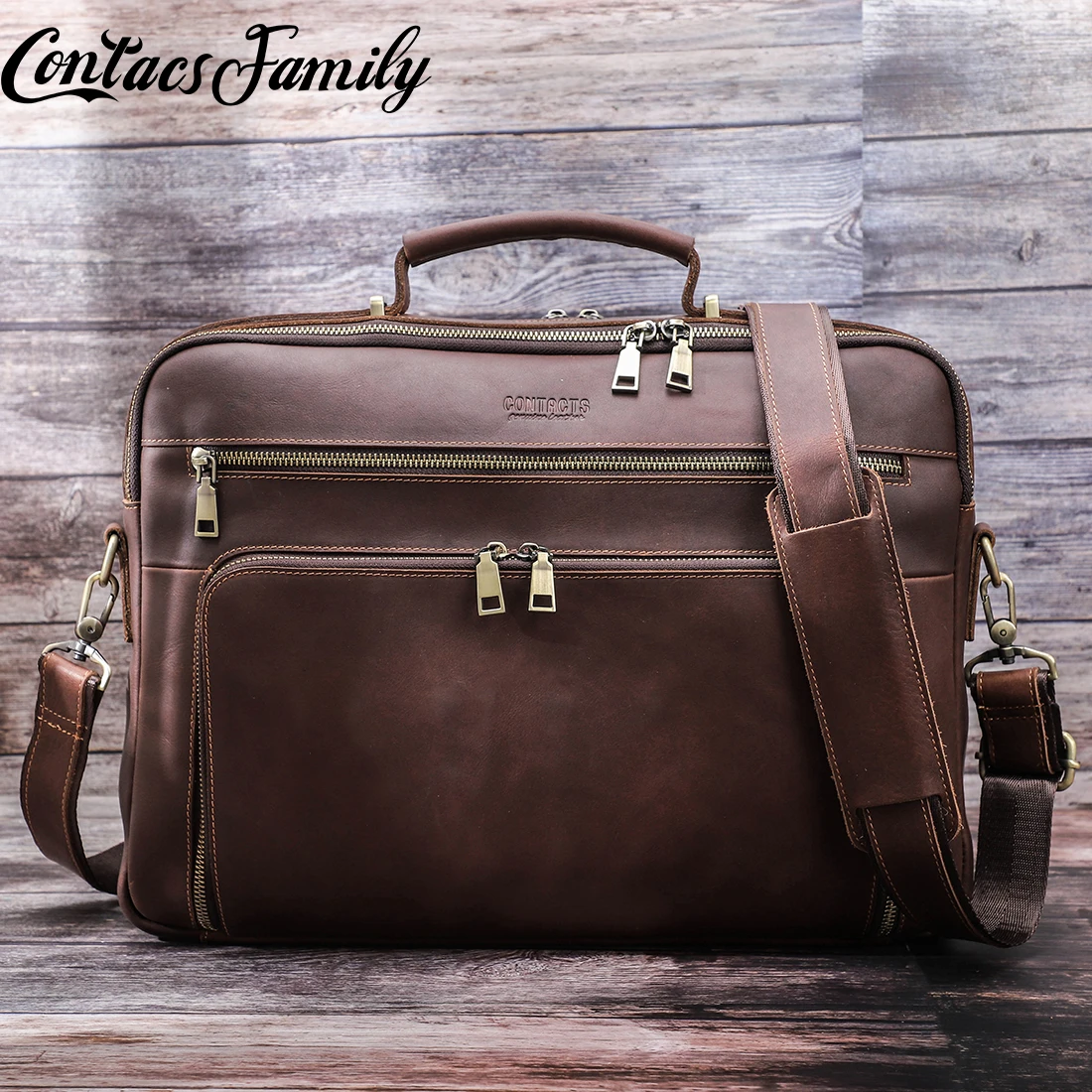 

Роскошный мужской портфель, винтажная кожаная деловая дорожная сумка для ноутбука 15,4, 16, 17 дюймов, многофункциональная сумка через плечо