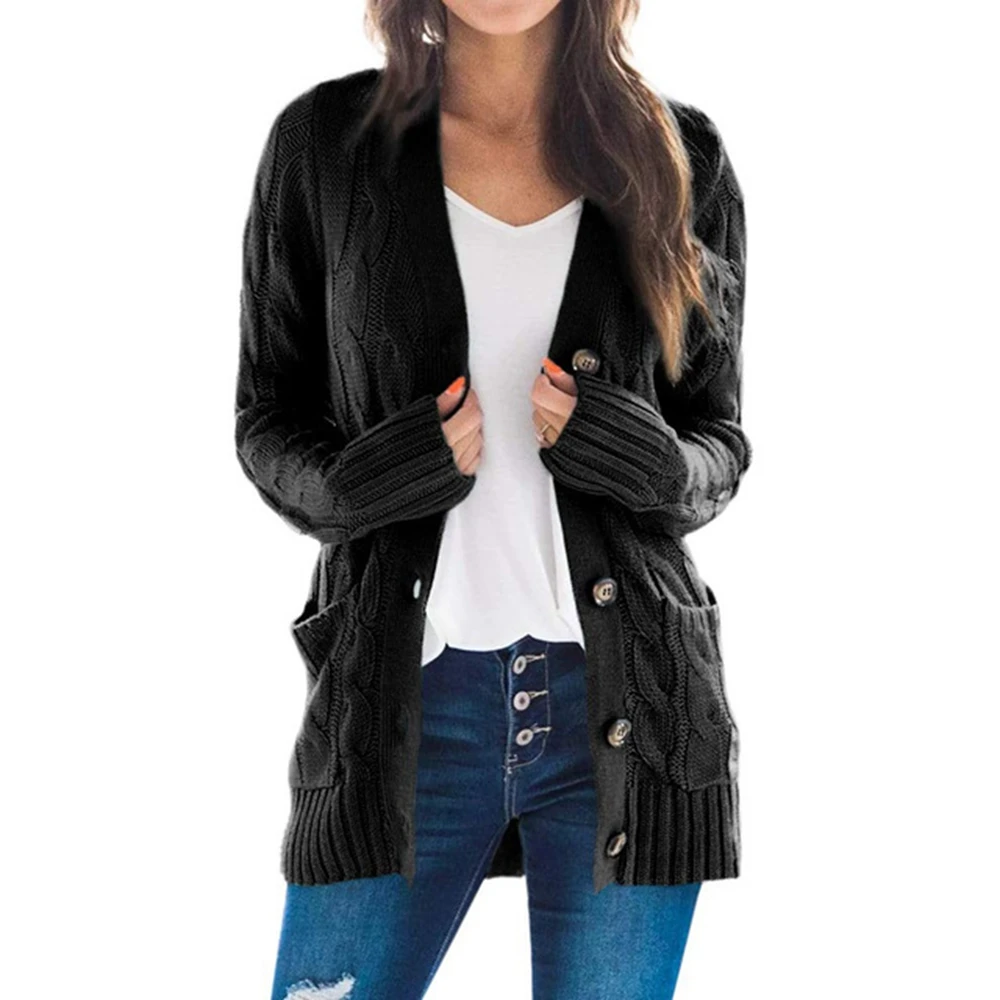 

2020 New Style For Autumn And Winter Cardigan Sweater Female Europe V-Neck Single-Breasted Long-Sleeve Knitwear Coat