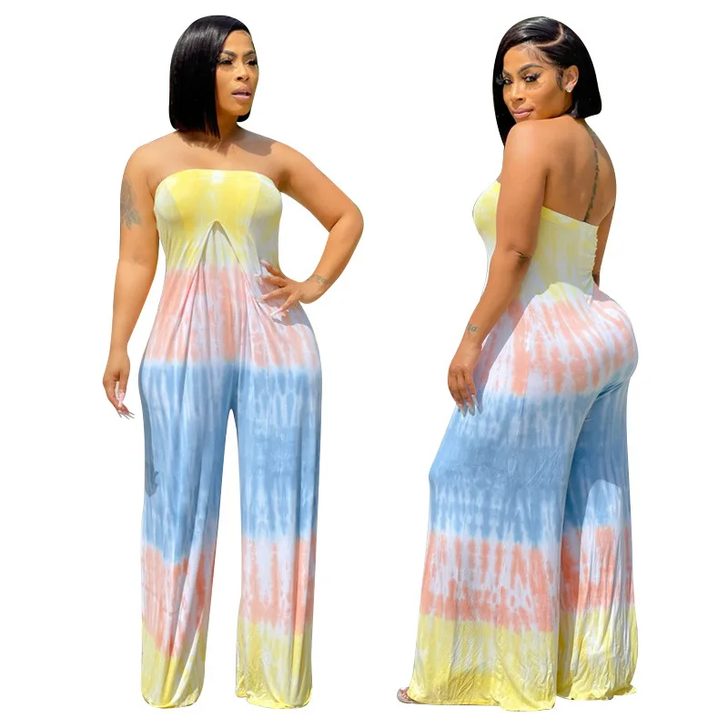 

Fashion Women's Jumpsuit New Summer Casual Hot Sale Tube Top Striped Print Sexy Off-shoulder Wide-leg Jumpsuit Knitted Donsignet