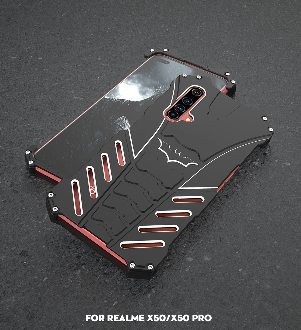 

Luxury Ultra Slim Anti-Scratch Bat Man Shockproof Aluminum Metal Bumper Phone Case for OPPO Realme X50 Fashion Cool Cover