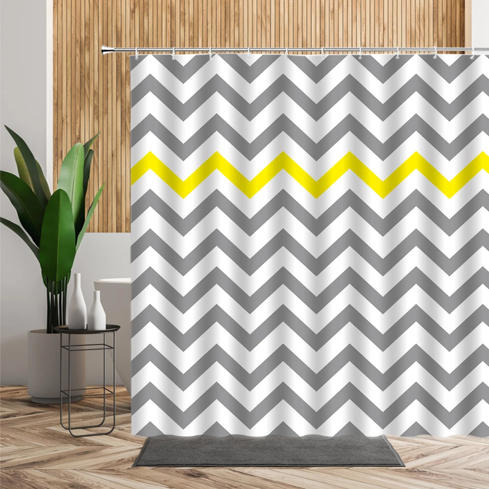 

Wave Pattern Shower Curtain Geometric Stripes Creative Bathroom Decor 3D Nordic Style Decorative Waterproof Frabic Bath Curtains