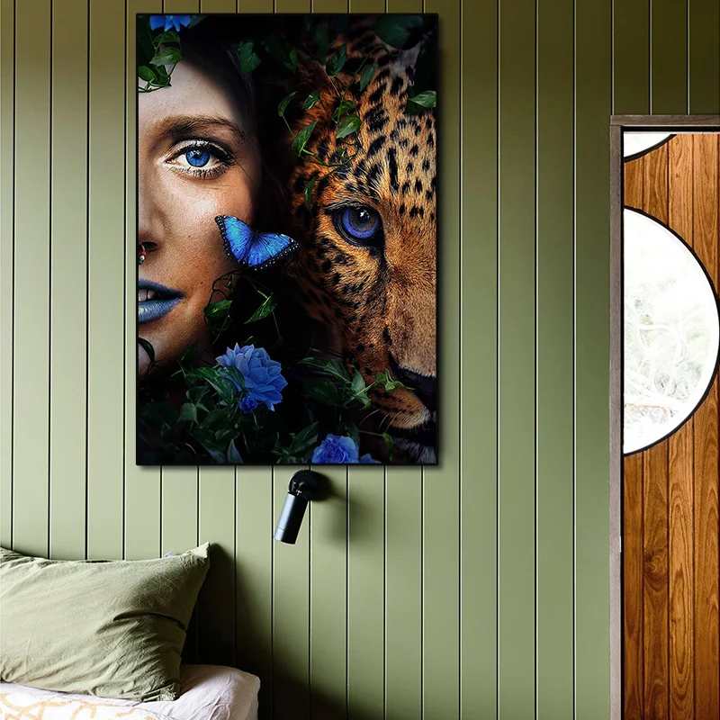 

BANMU King of The Forest Tiger Lion Jungle Flower Print Canvas Poster Wall Art Print Painting Living Room Bedroom Decoration