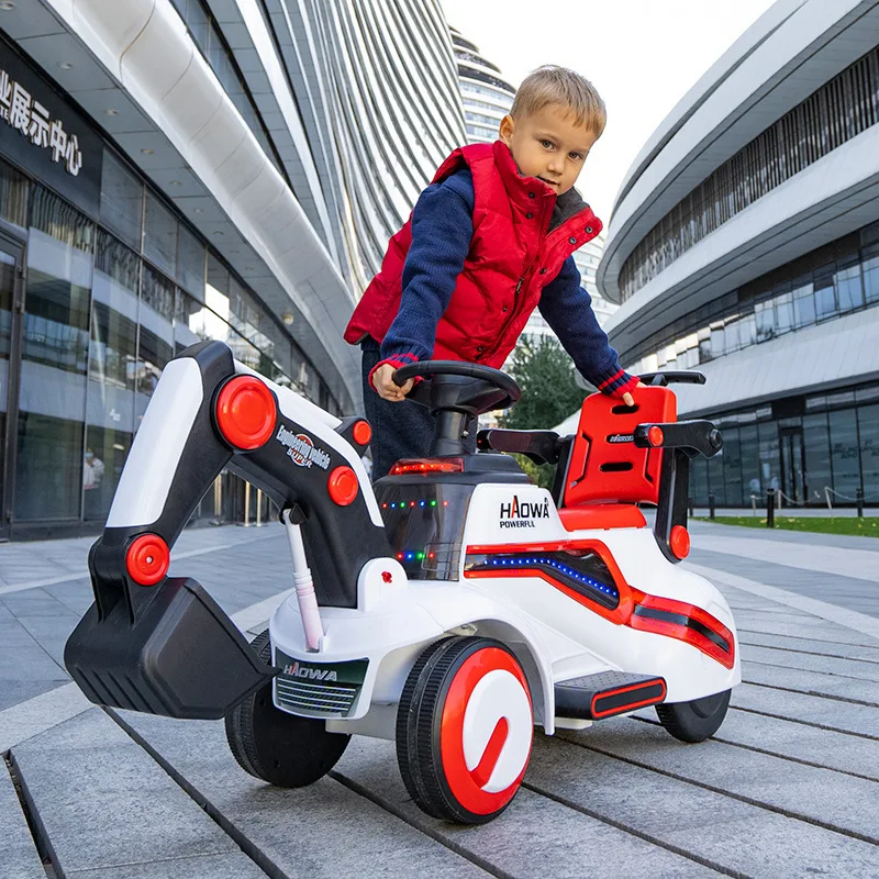 

Children's music digging Excavator Toy Car with Electric Arm sit and push Engineering Car with Remote Control for Kids Ride On