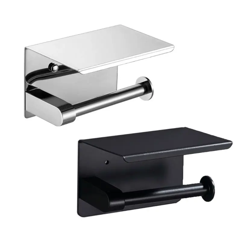 

304 Stainless Steel Toilet Paper Holder Bathroom Towel Rack Tissue Phone Shelf