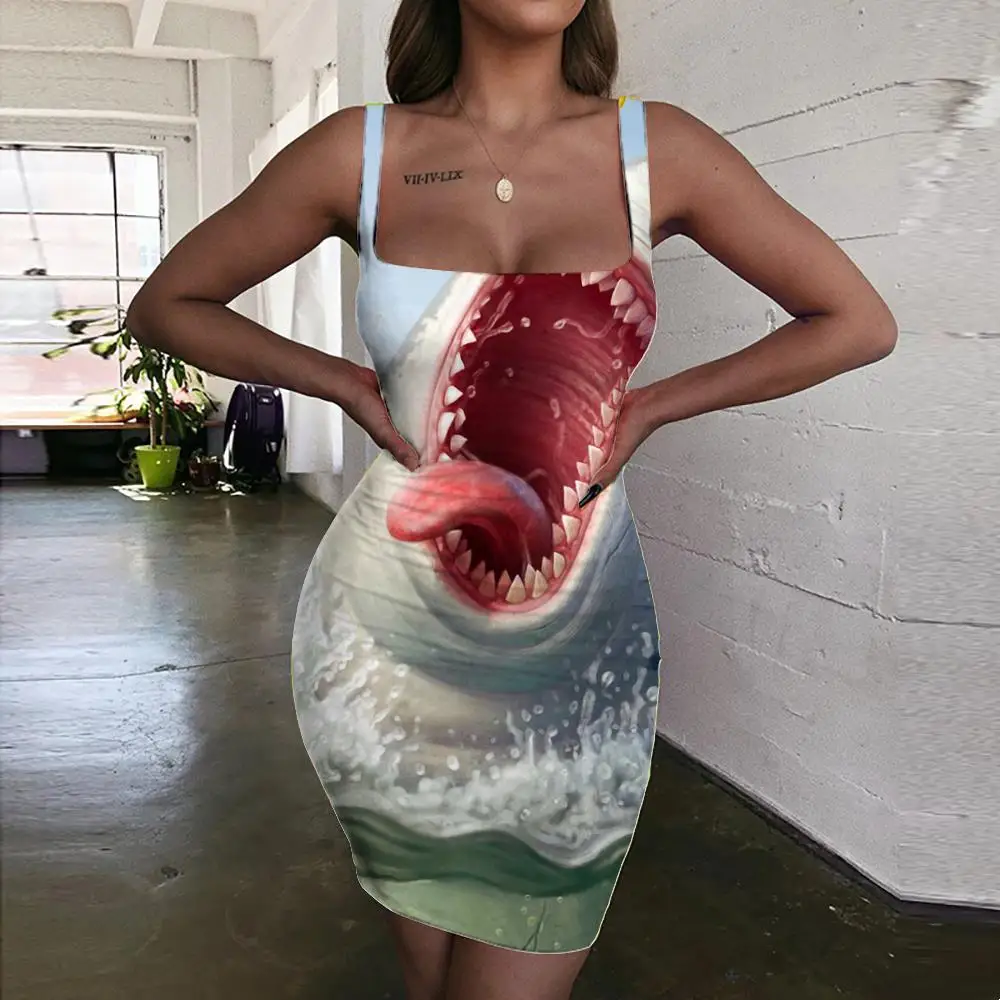 

Женское платье в стиле хип-хоп KYKU, летнее короткое пляжное платье с 3D-принтом акулы