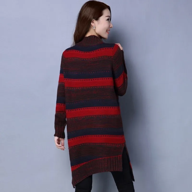 Красный зеленый желтый свитер в полоску Элегантная водолазка Длинные пуловеры