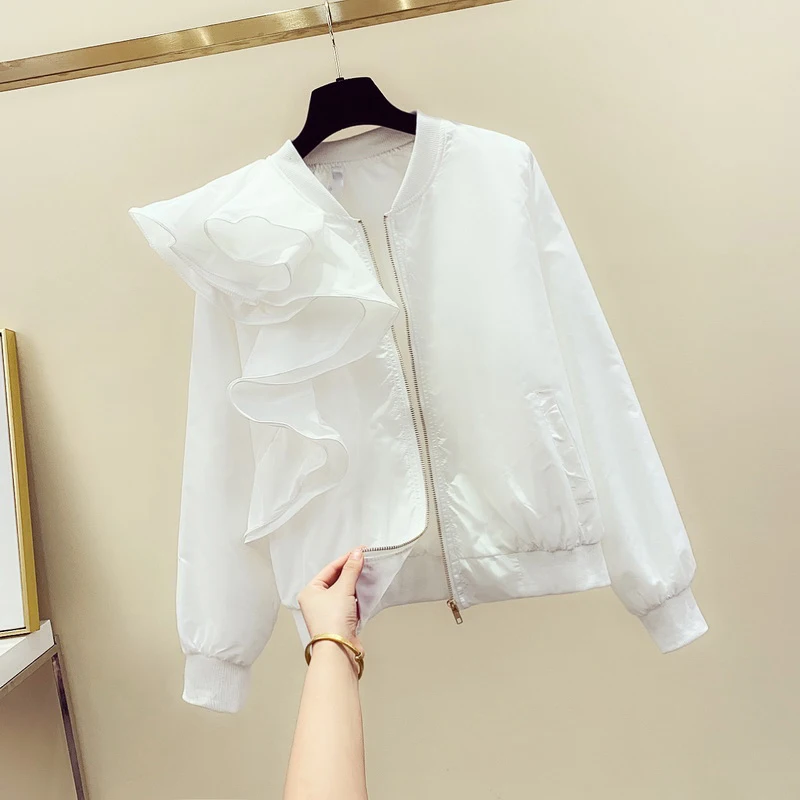 Новая Корейская осенняя куртка Женская Короткая свободная на молнии с V образным