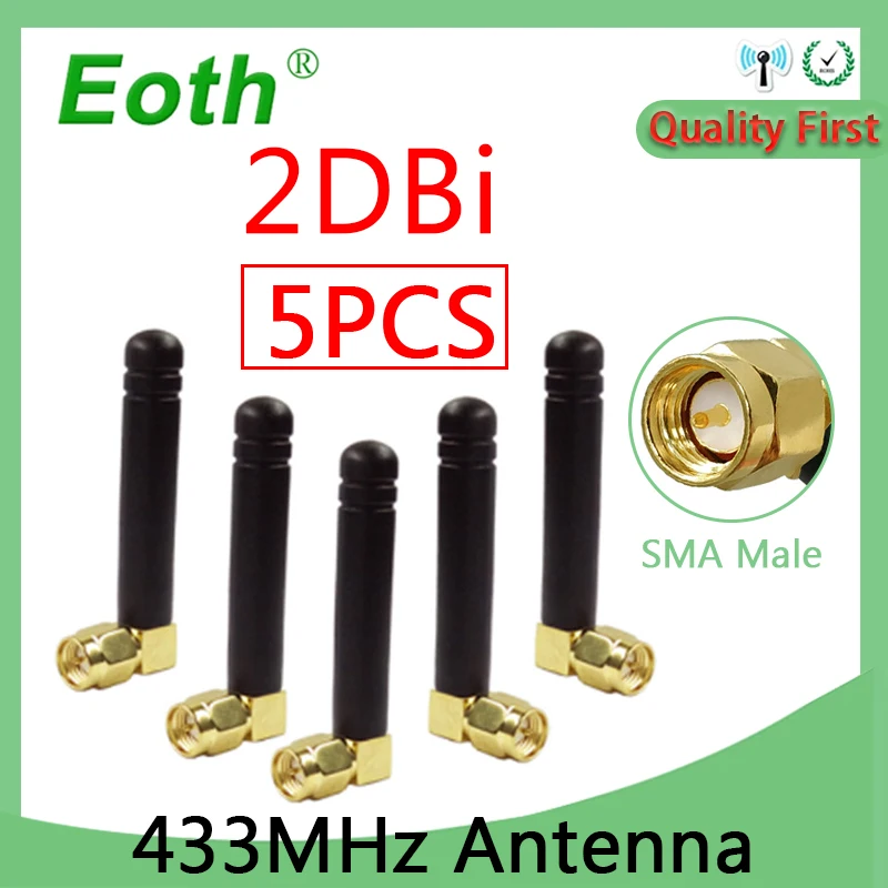 

EOTH 5PCS 433MHz LORA Antenna LORAWAN 2dBi SMA Male Connector 433 MHz IOT PBX Small Size antenne Directional antena Repeater