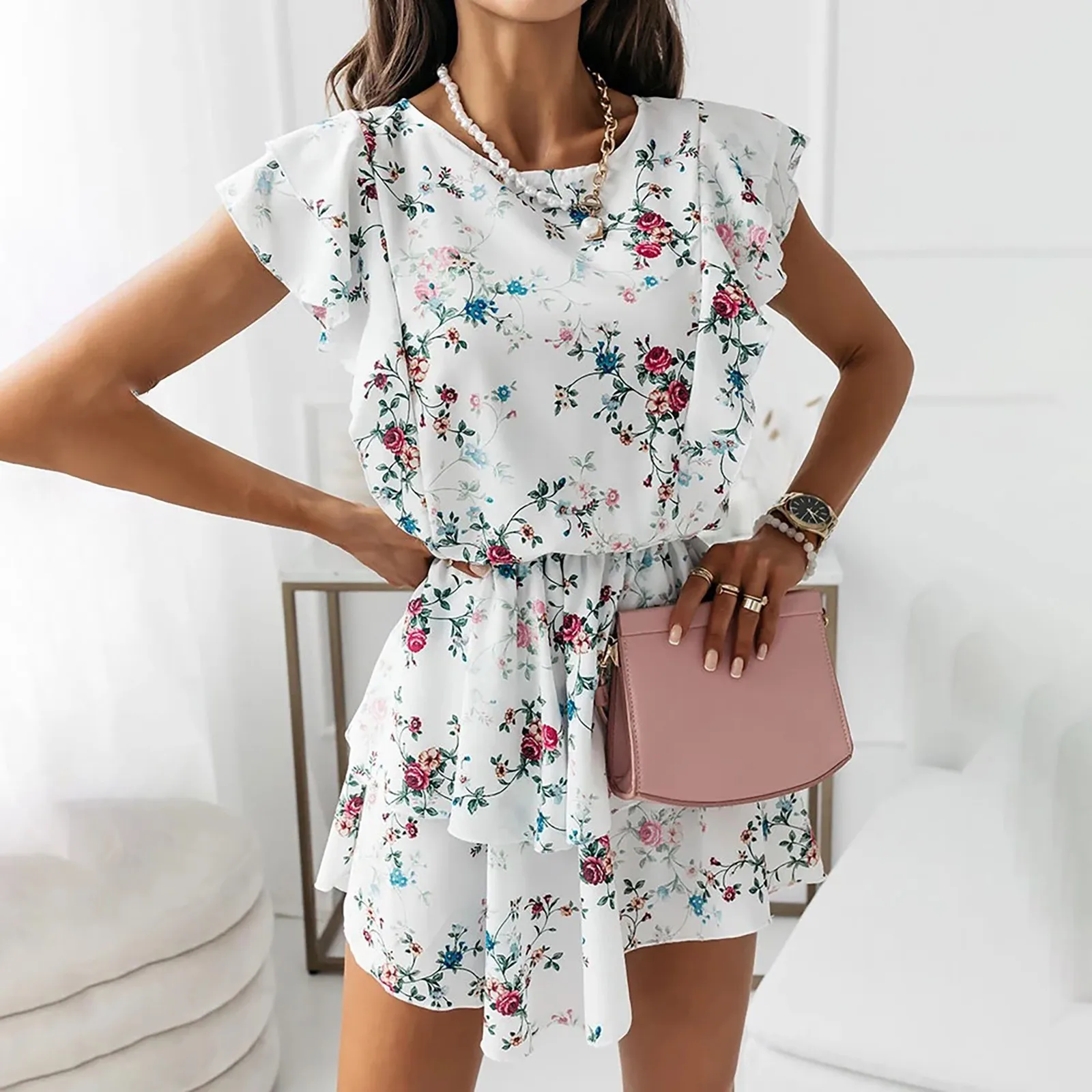 

2021 летнее элегантное платье с круглым вырезом и рюшами Вечерние Платье женское Повседневное платье для ночного клуба, без рукавов, мини пла...