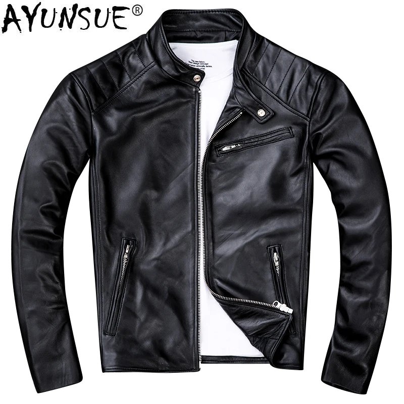 

Genuine Sheepskin Leather AYUNSUE Jacket Men Clothes 2021 New Real Leather Motorcycle Jackets Vintage Jaqueta De Couro ZL405