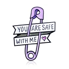 Новинка, брошь в виде ленты с надписью Love, фиолетового цвета, с зажимом You Are Safe With Me, эмалированная булавка значок для рюкзака, подарки для друзей, детей, семьи