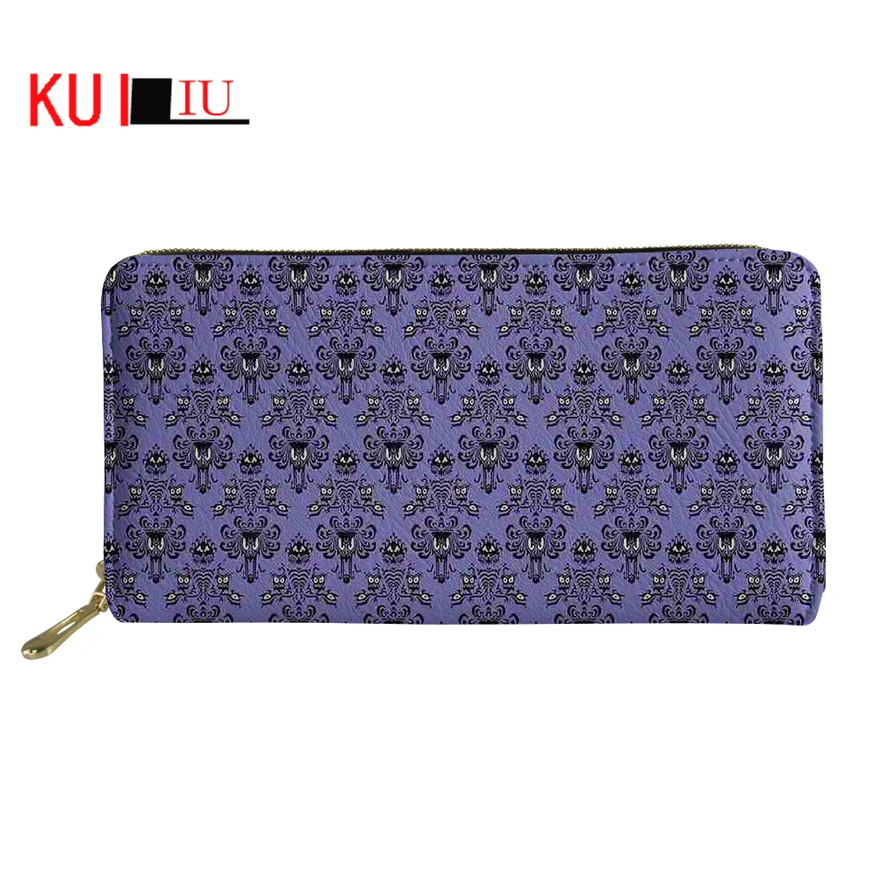 

Новые модные кошельки KUILIU из искусственной кожи для женщин на Хэллоуин, держатели для карт на молнии, Карманный Кошелек для наличных, женски...