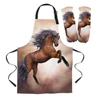 Фартук для бега с завитой лошадью, манжеты, рукавицы для духовки, женские детские нагрудники для дома, для приготовления пищи, выпечки, кофейни, уборки, кухонные аксессуары